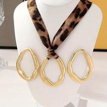 3pcs Fashionable Elegant Sexy Hollow Circle Leopard Print Cord Design Earrings Necklace Jewelry Set, Suitable For Women's Daily And Party Matching - Multicolor - View 4