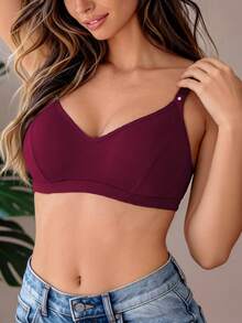 5pcs/Set Women's Comfortable Sleeping Wireless Breathable Soft Cup Solid Color Bras - Multicolor - View 4