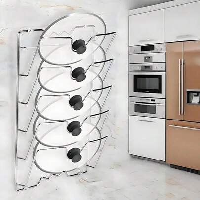 1 pieza Organizador de tapa de olla colgante de metal duradero, estantería de almacenamiento de pared multinivel para ollas y tapas, accesorio de cocina ahorra espacio apto para el hogar y el restaurante