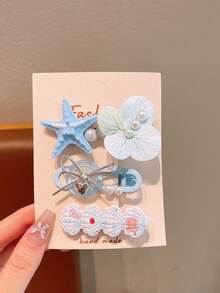 3个装 女孩彩色甜美清新春季海星花朵图案度假风卡通多巴胺色彩发夹 - 彩色 - 查看 6