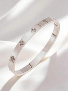 Camhanno 5/1pc Refined Graceful Stainless Steel Bangle Set, 5Pcs Seamless Stackable Design With Inlaid Decor & Mixed Accent, Blends With Work Attire And Evening Gatherings, Modern Mixed Style Enhances Any Look, Heartfelt Present For Close Companions On Special Days, Adds A Touch Of Sophistication To Intimate Dates And Daily Commute - Multicolor - View 10