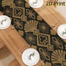 1pc Retro Luxury Black Gold Geometric Table Runner - American Art Deco Dining Table Decor Cloth, Linen-Feel Material, Ideal For Holiday Meals And Outdoor Parties, Suitable For Home Dining Room, Restaurant, Kitchen, Party Table Decoration - Black Gold - View 5