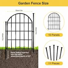 Decorative Garden Fence, Arched No Dig Fence Border, Garden Edging Border, Rustproof Metal Animal Barrier With Ground Stake For Dog, Rabbit, Outdoor Yard Patio Decor - 10pcs Black - View 2