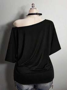 Colección verano 2026. Camiseta holgada mujer talla grande, estampado calavera y rosa gótico punk, estilo retro vanguardista. Tallas 3–7XL, apta otoño-invierno. Envío gratis 24h. - Negro 2 - Ver 2