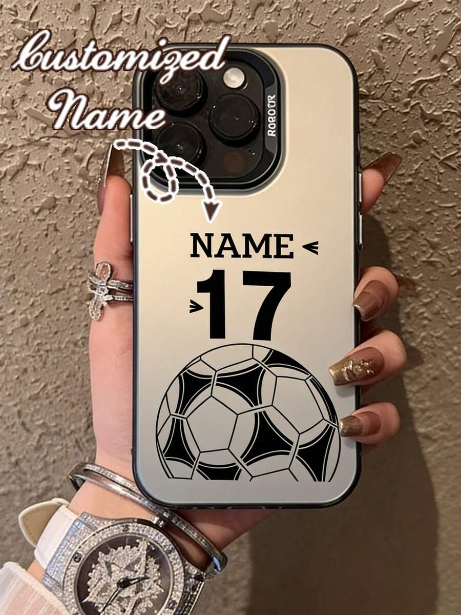 Personalized Football Themed Phone Case, Customizable Name, Shock-Resistant Protective Cover, Suitable For IPhone, Unique Gift For Football Players, Fans, Teenagers And Sports Enthusiasts - Black - View 1