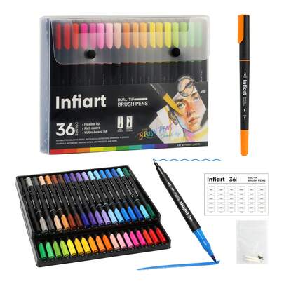 Bút dạ acrylic hai đầu Infiart, đầu cọ mềm 1-3.5mm & đầu nhọn 0.4mm, màu sắc phong phú, có thể chồng lớp và không lem, 1 bộ 36/72/120 màu, thích hợp cho sách tô màu, phác thảo, minh họa, lập kế hoạch, nhật ký, sổ tay, thiết kế đồ họa, các dự án nghệ thuật.