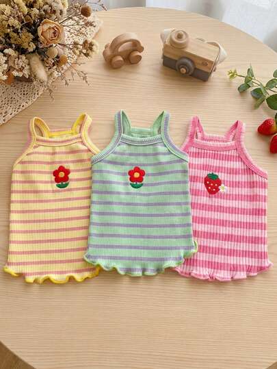 PETSIN 1pc Striped Teddy/Bichon Frise Dog Vest, Small Dog Apparel, Spring/Summer Puppy Dress, Dog Clothes