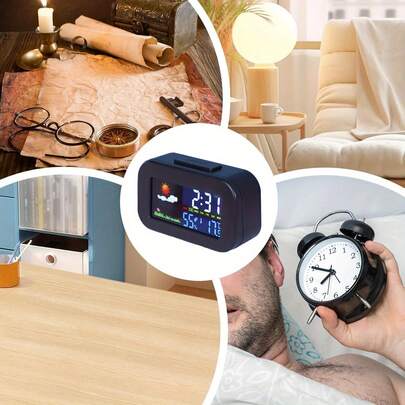 1/2 Pieces Color Display Weather Station Clock, M2 Dual Function (Real-Time Temperature And Humidity Monitoring And Alarm Clock), Large Backlit Screen With Comfort Index - Batteries Not Included, A Must-Have For Bedroom/Dormitory Desktop Decoration.