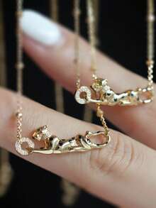 1pc S925 Sterling Silver Unique Fashionable Luxury Cheetah Pendant Necklace For Women, Personalized European And American Versatile Delicate Small Leopard Clavicle Chain, Sweater Chain - Animal - View 6