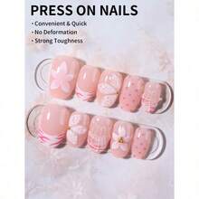 24pcs Short Oval 3D Gel Nail Stickers, Create Faux Pearl Flower Nail Art, French Acrylic Press-On Nails, Short Size Perfectly Fit False Nails Set, Includes: 1pc Jelly Gel And 1pc Nail File, Easy To Wear, French Nail Stickers Suitable For Women And Girls For Daily, Party And Other Occasions Nail Supplies - Nhiều màu - 12 - Xem 2