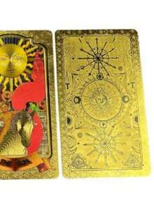 经典塔罗牌入门占卜卡，英文烫金版，4.72x2.76英寸，附英文和西班牙文指南，防水防皱，非常适合初学者 - 轻巧时尚的牌组，附带详细的用户手册 - 体验真正的塔罗牌占卜游戏 - 彩色 - 查看 5