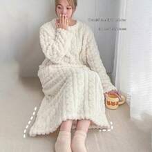 10 chiếc áo ngủ dài tay bằng vải flannel dành cho nữ, có hai túi, giữ ấm tốt, dáng rộng, thích hợp mặc ở nhà vào mùa đông. - Nhiều màu - Xem 5
