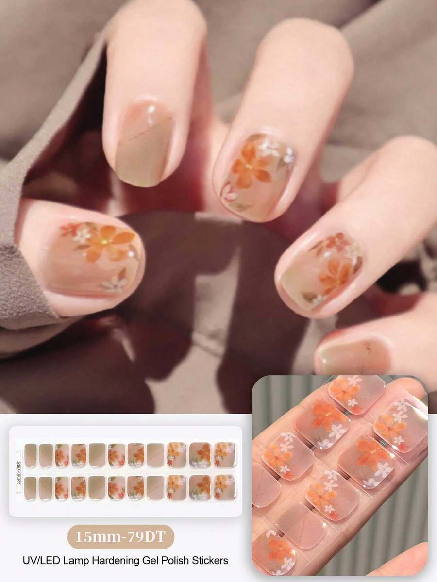 20pcs Semi-Cured Gel Nail Strips, Durable Salon-Quality, Easy To Apply And Remove, Requires UV Lamp Curing