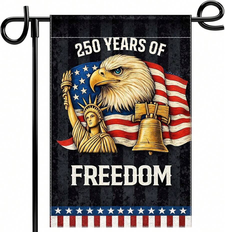 250 Years America Garden Flag 1776–2026, 250th Anniversary Patriotic Singel-Sided/Double-Sided Outdoor Yard Decor, Semiquincentennial 12*18 Inch (Black) - 樣式1 - 查看 1