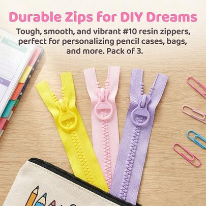 3pcs Size 10 Resin Large Plastic Zippers, Suitable For Stationery Bags, Pencil Cases, Makeup Bags, Durable And Cost-Effective, Difficult To Tear, Sewing Supplies