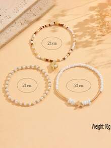 3pcs Bohemian Style Beaded Ankle Chain Vacation Beach Starfish Conch Pendant Layered Ankle Chain Set - Multicolor - View 4