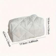 优雅白色蕾丝化妆包，绗缝新娘化妆包，饰有花卉刺绣蝴蝶结，女士旅行洗漱礼品 - 彩色 - 查看 7