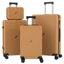 YSTYLE 4-teiliges Hartschalen-Kofferset in Gold mit diagonalem Muster, ABS-Koffer mit 360°-Rollen und TSA-Schloss, tragbarer 12-Zoll-Kosmetikkoffer, 12/20/24/28 Zoll, leicht, ideal für Urlaub und Geschäftsreisen - Rötlich-braun - Übersicht 10