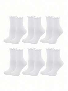 1/3/6 Pairs Japanese Style Lace Trim Socks, Cute & Fresh Lace Decorated Ankle Socks, White Lace Trim Casual Mid-Calf Socks For Women - Multicolor - View 3