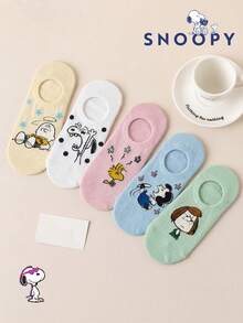 SNOOPY 1/5/10双装正品史努比图案男士夏季船袜/运动袜。可爱卡通史努比袜子，透气吸湿，休闲船袜，卡通图案，适合学生/成人，可作为礼物和日常穿着。 - 彩色 - 查看 2