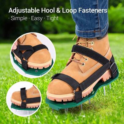 2pcs/Set Universal Lawn Aerator Spikes, Garden Lawn Aeration Tool, Sharp Spikes With Strong Penetration, Easy To Stick Into Soil, Deeply Loosen Soil, Promote Lawn Root Breathing And Nutrient Absorption For Healthier Lawn, Adjustable Strap Design Fits All Shoe Sizes, Unisex, No Need To Change Shoes, Convenient And Efficient