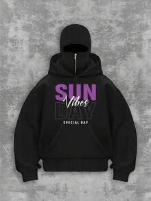 Men's Fashion  Printed Barak Double Hooded Half-Zip Sweatshirt - Black - View 1