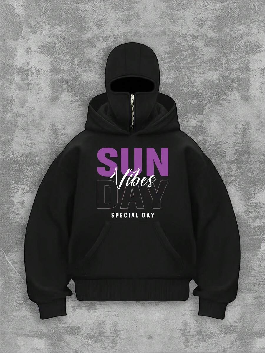 Men's Fashion Printed Barak Double Hooded Half-Zip Sweatshirt - Black - View 1