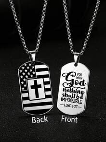 suteyi Men's Dog Tag Cross Necklace, Double-Sided Engraved American Flag And Bible Verse Pendant, Christian Baptism Jewelry Gift - Silver - View 14