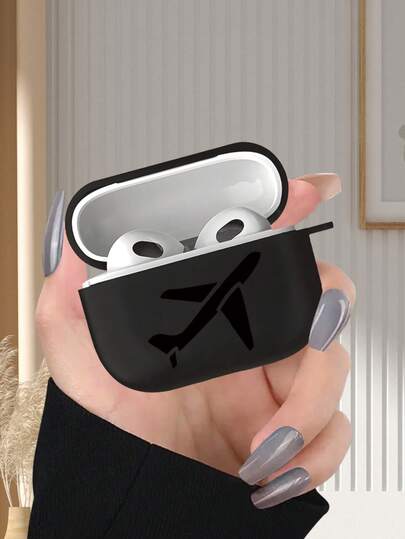 1 chiếc ốp tai nghe in hình máy bay 2D, thời trang, đa năng, cá tính, phong cách bí ẩn sáng tạo, thích hợp làm quà tặng cho bạn gái, bạn thân, vợ, người yêu, dì, sếp, chị gái, bạn cùng lớp, giáo viên, sinh nhật, ngày lễ - Màu đen mờ, mềm mại, bảo vệ toàn diện, chống bụi và chống nước cho 2/3/4/PRO/PRO2/PRO3