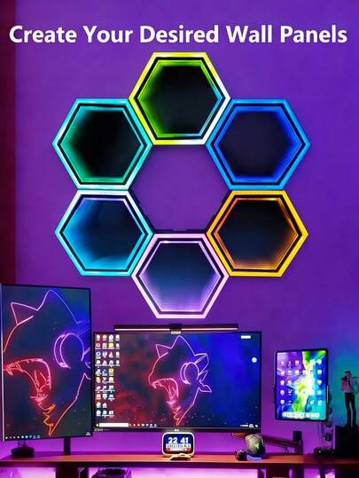 Đèn lượng tử gương vô cực hình lục giác mô-đun 3/6/8/10 chiếc, đèn chiếu sáng chơi game RGB thẩm mỹ với các tấm ánh sáng xung quanh thiết kế ghép nối cho phòng chơi game, phòng ngủ, trang trí nhà cửa, ánh sáng gián tiếp tạo không khí ấm cúng, đèn LED ấm áp cho phòng, quà tặng trang trí nhà cửa và phòng ngủ quyến rũ.