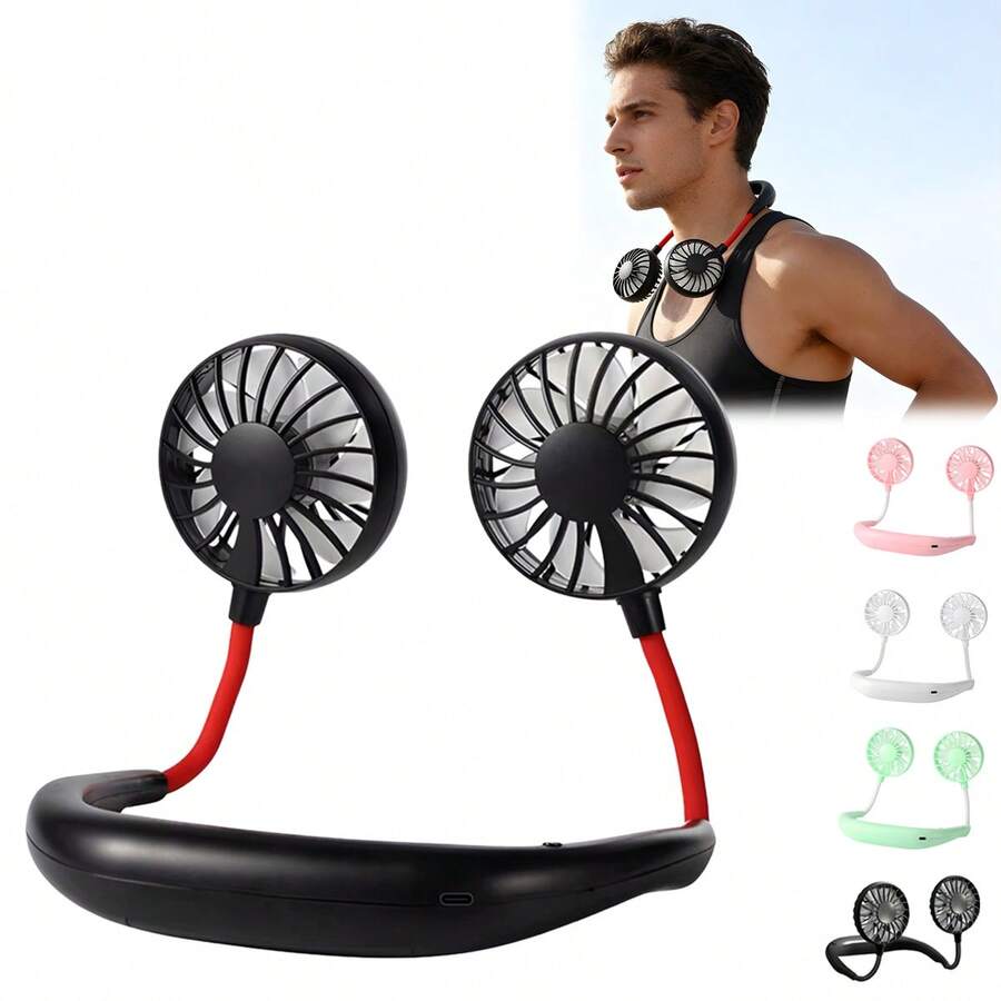 Portable Neck Fan, Hands-Free Wearable Personal Fan, Battery Powered, 3 Speed Adjustable, USB Rechargeable, Ideal For Home, Office, Outdoor, Sports, Beach, Travel, Weddings, Mother's Day, Holidays, Travel Essentials, Body Cooling, Portable Cooling Device, Handheld Fan