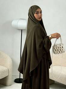 Conjunto de 2 peças: Khimar Hijab + Abaya, vestimenta muçulmana folgada e confortável, adequada para uso diário e orações, para todas as estações. - Multicolorido - Ver 15