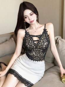 2026 Sommer Neue Sexy Spitzen Trägerhemd, Rückenfreie Crop Top Lingerie Lässig Schwarz - Schwarz - Übersicht 8