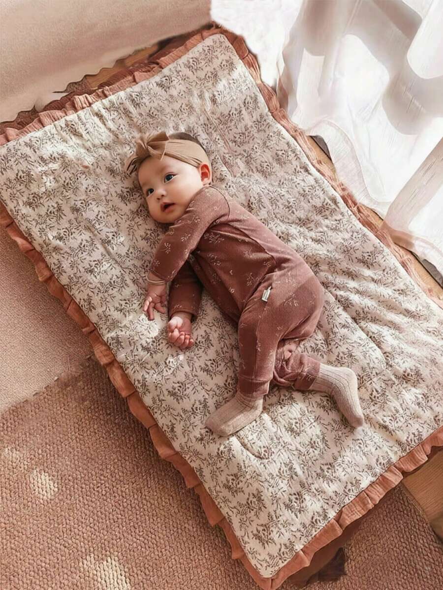 1 tấm lót nệm cũi em bé, chất liệu vải nhung mềm mại, ấm áp, dùng cho giường trẻ sơ sinh, bộ đồ giường trẻ em, có thể đảo mặt và giặt được. - Hoa dâm bụt - Xem 1