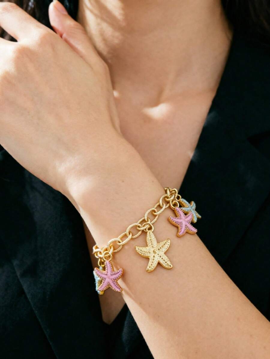 1pc Summer Casual Unique Exaggerated Starfish, Shell, Conch Charm Bracelet For Vacation - Multicolor - View 1