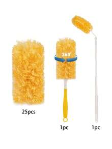 Bộ chổi lau bụi chuyên dụng, chổi lau bụi dùng một lần để làm sạch bụi bẩn, đồ nội thất, rèm cửa và quạt trần, chổi lông vũ đa năng 360° (25 chiếc) + cán nối dài 90cm + 1 tay cầm - Nhiều màu - Xem 12