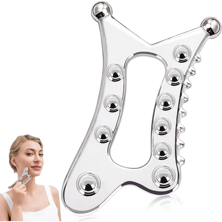 Bộ dụng cụ Gua Sha kim loại 5 trong 1, bảng massage Gua Sha toàn thân, dụng cụ massage cạo cơ Gua Sha để tự chăm sóc da mặt, cổ, vai, chân, tay, spa tại nhà.