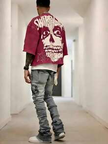 Y2KStyleDirectionalPrintingCottonT-ShirtSoftBreathablePureCottonFabricComfortableAndEnergeticSummerStreetStyleShortSleevedTShirgnRetroSummerWearTShirt - 玫紅色 - 查看 3