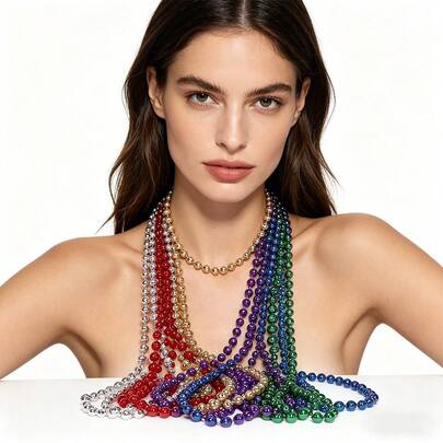 Women's Colorful Beaded Statement Necklace, Boho Chunky Fashion Jewelry, Versatile Layered Necklace For Weddings, Birthdays, Festivals, Parties, Daily Wear & Holiday Gifts