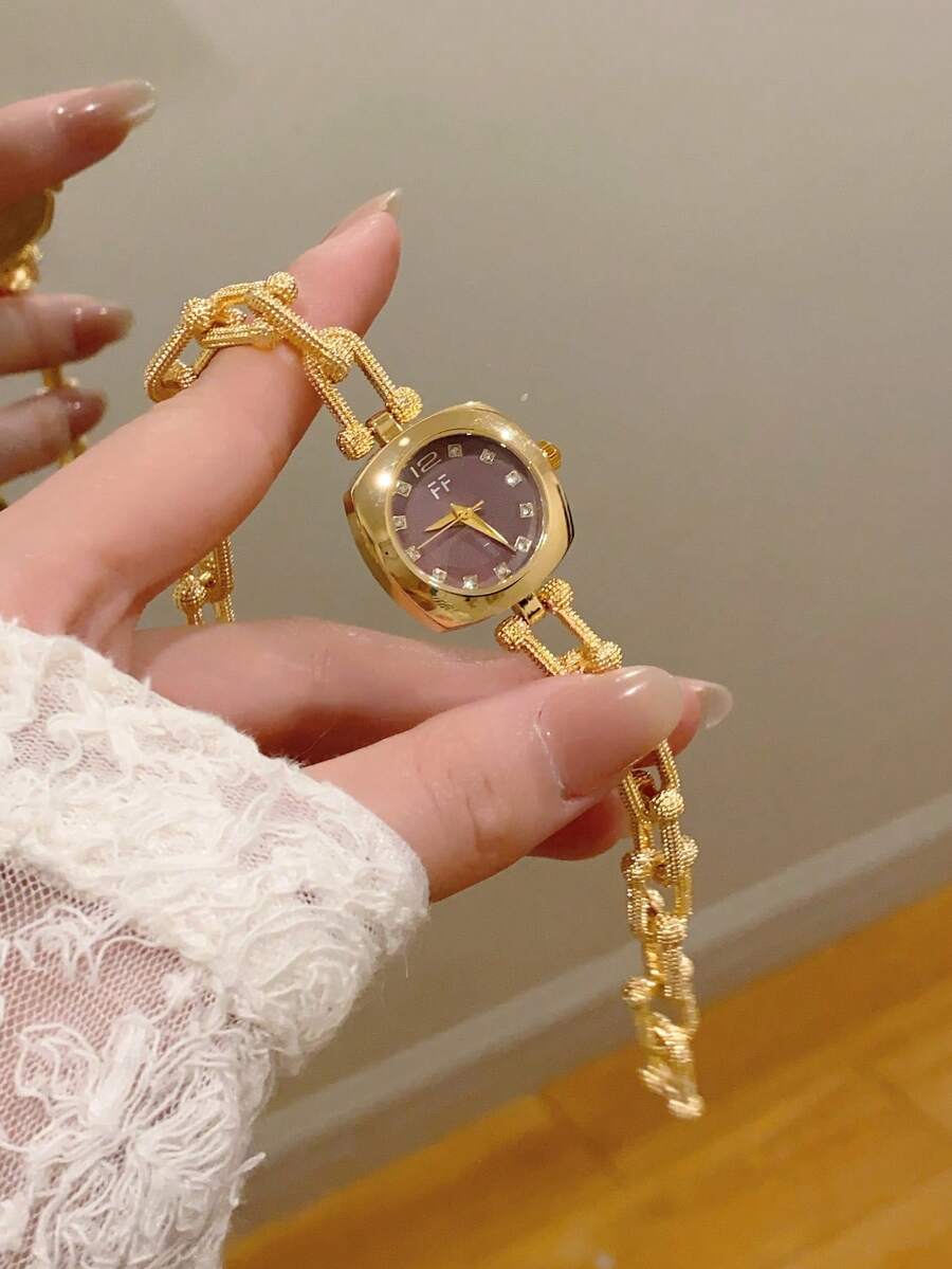 1pc Gold Square Bracelet Women's Quartz Watch Exquisite Compact And Fashionable Suitable For Daily Matching Birthday/Graduation Gifts Casual - Gold - View 1