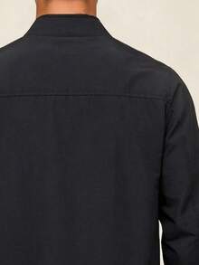 AHTELB Chaqueta de cuello alto para hombre primavera/otoño, chaqueta de entrenador de unicolor de moda casual, diseño de puños acanalados para deportes - Azul Marino - Ver 6