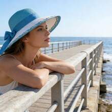 Stylish Straw Hat With Bowknot,Beach Hat,Hats For Women,Beach Hats For Women,Elegant Women's Sun Hat, Beach Sun Protection Hat, UV Protection Hat, Wide Brim Summer Sun Hat - Màu xanh nhạt - Xem 6