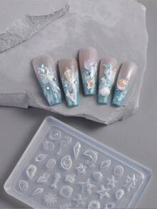 可重复使用的硅胶美甲模具和模板 - 3D贝壳、海星、贝壳形状雕刻模具，适用于DIY美甲、美甲设计、美甲贴纸 - 無色 - 查看 6