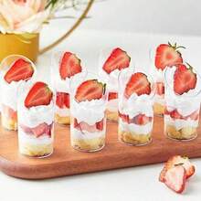 Bộ 20/10 cốc nhựa trong suốt, cốc nghiêng, cốc đựng bánh pudding trong suốt, cốc đựng thạch, cốc đựng kem, cốc đựng món tráng miệng, cốc khai vị nhỏ, thích hợp cho tiệc tùng, đám cưới, phục vụ ăn uống, đựng kem, bánh pudding và thực phẩm, đồ dùng nhà bếp, có thể tái sử dụng. - Xem 10
