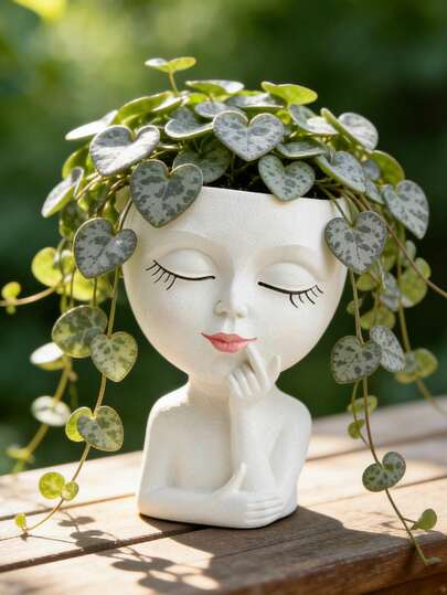 White Resin Face Vase, Cute Girl Head Planter Pot, Modern Art Sculpture Flower Pot For Home Living Room Desk Decor, Unique Succulent Planter For Indoor Outdoor Garden.Spring Decor, Home Decor, Vase, Vases For Centerpiece, Floreros, Jarrones, Center Pieces For Table.