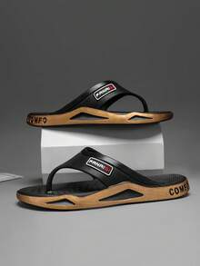 Chanclas unisex de diseño minimalista con letras, sandalias casuales y transpirables para uso en exteriores/interiores, baño y ducha - Dorado - Ver 6