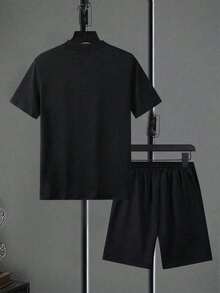 Men's Casual Summer Set - Short Sleeve T-Shirt And Drawstring Shorts, Letter & Graphic Print, Regular Fit, Pocket Design, Suitable As Gift For Husband Or Boyfriend - Black Shorts - View 6