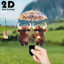 2D Flat Acrylic Illuminated Highland Cow With Umbrella Flower Garden Decor Stake, Outdoor Yard Garden Lawn Decoration, Ideal Gift For Friends, Garden & Lawn Decor - 520 - View 9