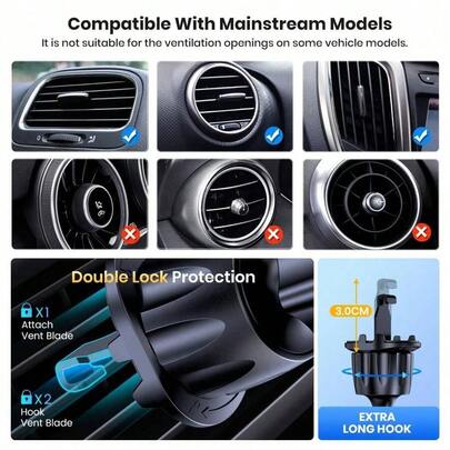 Gravity Car Phone Holder, Anti-Shake Car Air Vent Mount Holder, New Car Phone Holder With Reverse Hook, Can Be Firmly Installed On Car Air Vent - Rotatable Navigation Phone Holder With Spiral Hook Compatible With IPhone, Android Phone, Gift For Birthday, Family, Friends For Winter Gifts Birthday Driving Air Vent Phone Holder Car Accessories Strong Load-Bearing