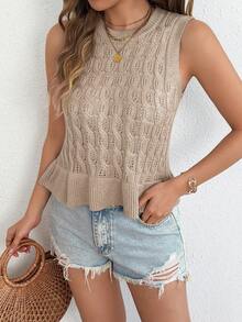 Áo vest nữ không tay dệt kim kiểu retro dễ thương, bèo nhún, thích hợp cho mùa xuân/hè. - Màu Khaki - Xem 3